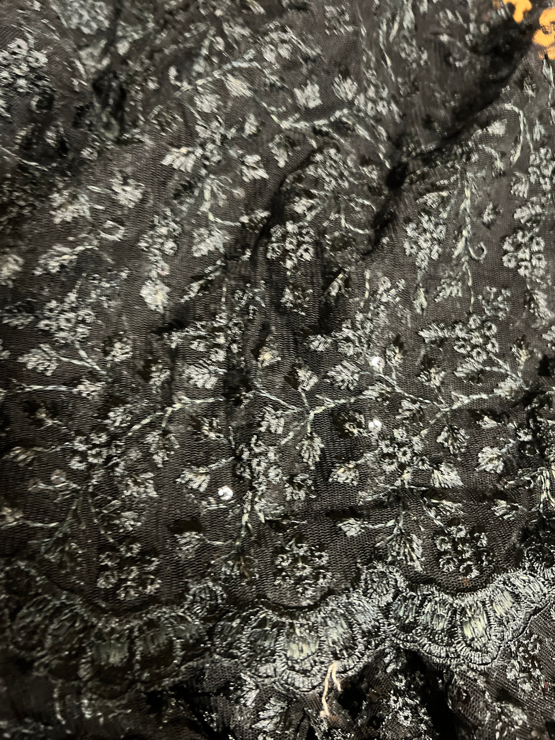Black Embroidered Net Fabric Embellished With Black Sequins
