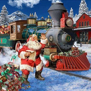 Santa Train Cotton Fabric Panel: Hoffman Ol St. Nick Print (36&quot; x 42&quot;)