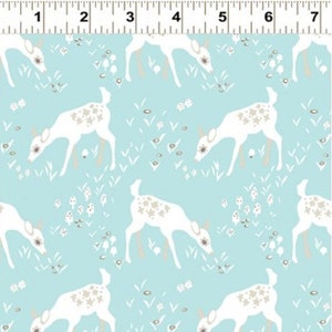 Clothworks - Woodland Gathering - Deer on Turquoise Fabric by Betsy Olmsted - Cotton Fabric