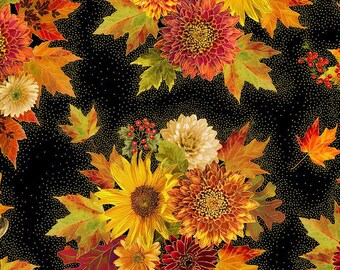 Tessuto di cotone con bouquet metallico: Harvest di Timeless Treasures