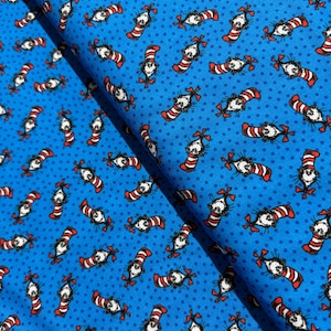 A Little Dr. Seuss - Dr Seuss on Blue Fabric by Dr Seuss Enterprises - Cotton Fabric