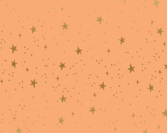 Peach Metallic Stars Fabric - Rifle Paper Co. Cotton