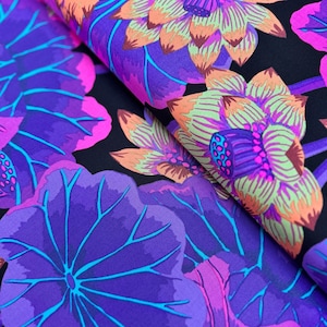 Kaffe Fassett Lake Blossoms Fabric: Black Floral Quilting Cotton