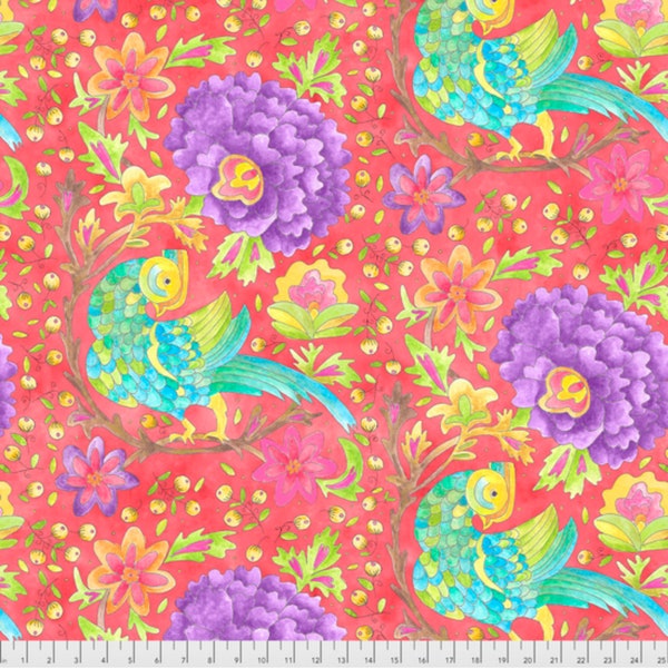 Free Spirit - A Bird in Hand - Bird Watermelon Fabric by Laura Heine - Cotton Fabric