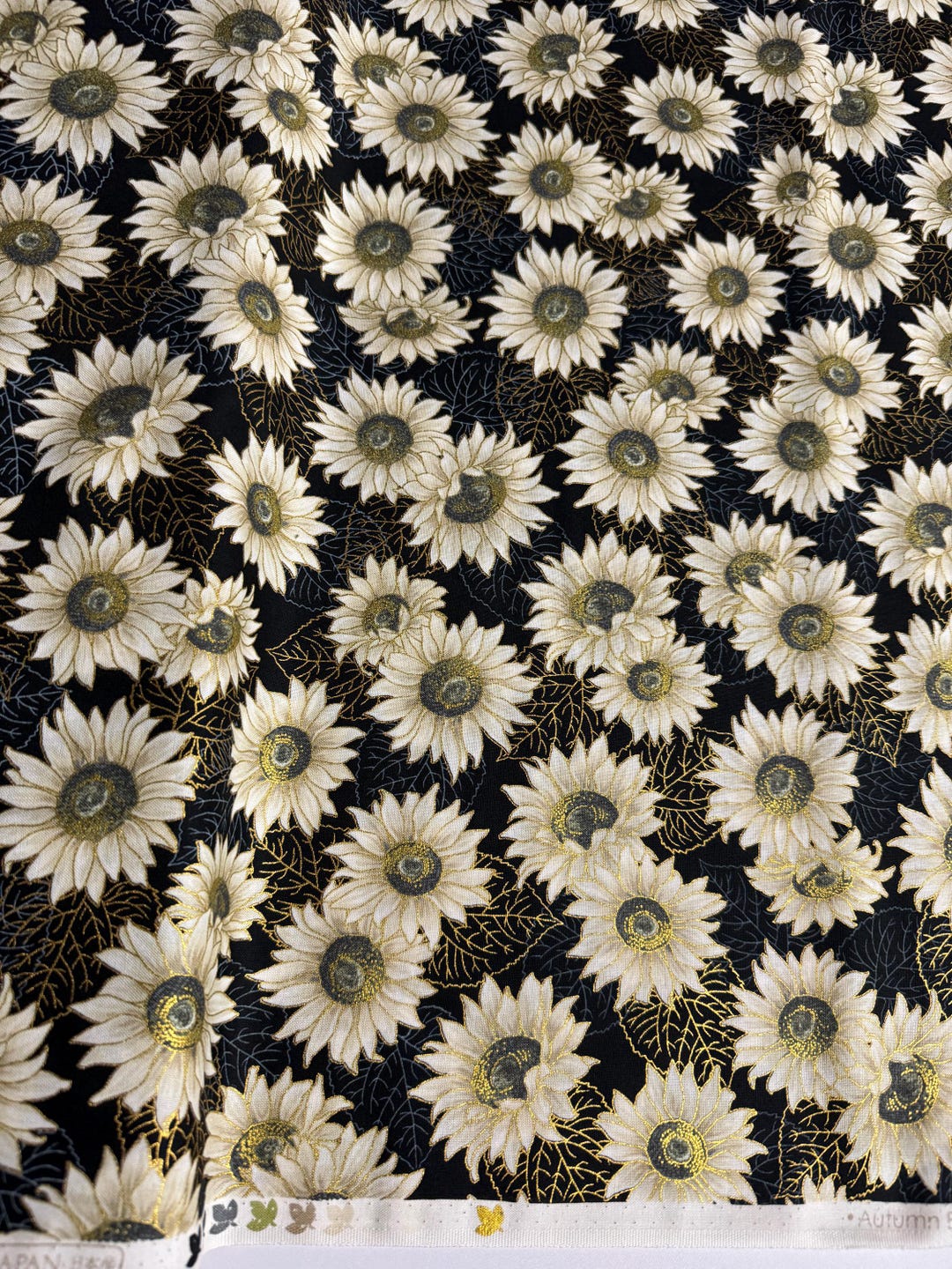 Sunflower Textiles Autumn Beauties - Vintage Sunflowers Metallic - Cotton Fabric - Etsy