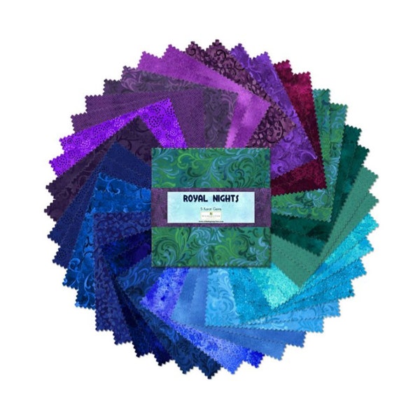 Wilmington Prints - Royal Nights 5 Karat Gems/Charm Pack - 42, 5" x 5" Precut Fabric Squares