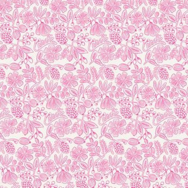 Cotton + Steel - Primavera - Moxie Floral Neon Pink Neon Pigment Fabric by Rifle Paper Co. - Cotton Fabric