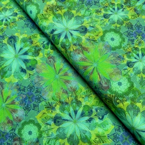 Venice – Florals Jade Fabric by Christiane Marques for Robert Kaufman | Elegant Green Floral Cotton Fabric