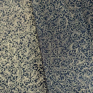 Joli Bijou - Swirls Black Gold Fabric - Metallic Cotton Fabric