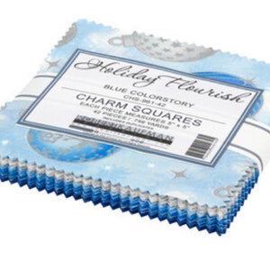 Holiday Flourish 14 - Blue Colorstory Charm Squares - 42, 5&quot; x 5&quot; Precut Squares