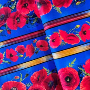 Sunset Poppies - 11&quot; Stripe Fabric by Chong-a Hwang - Digital Print - Cotton Fabric