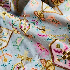 Grey Artificial Raw Silk Print with Embroidery Fabric/Lustrous Fabric