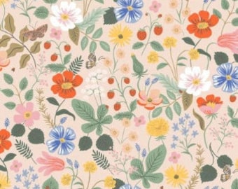Rayon Fabric - Cotton + Steel - Strawberry Fields - Floral Blush Rayon Fabric by Rifle Paper Co.