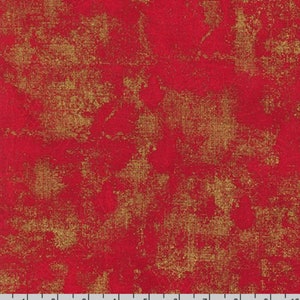 Winter&#39;s Grandeur 8 - Holiday Texture Blender Red Gold Metallic Fabric by Liza Bae Studio - Metallic - Cotton Fabric