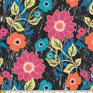 Floral Cotton Voile Fabric: Jungle Ave. - Black Asphalt, 52&quot; Wide