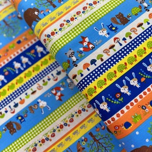Foragers - Woodland Animal Stripe Fabric by Gail Cadden - Cotton Fabric
