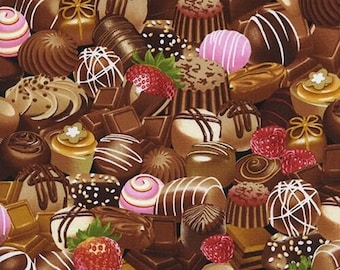 Timeless Treasures - Chocolate Lover - Chocolates Fabric by Michael Searle - Cotton Fabric