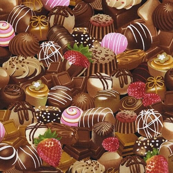 Timeless Treasures - Chocolate Lover - Chocolates Fabric by Michael Searle - Cotton Fabric