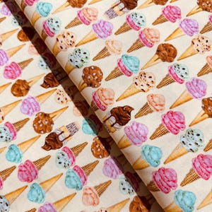 Sweet Tooth - Ice Cream Cones on Vanilla by Mary Lake Thompson - Cotton Fabric
