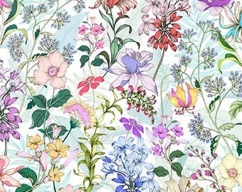 Cotton Lawn Fabric - Wishwell Lawns - Florals Day Fabric by Vanessa Lillrose and Linda Fitch