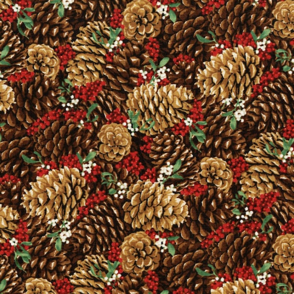 RJR Fabrics - Let it Sparkle - Pretty Pine Cones - Radiant Berry Metallic Fabric - Metallic - Cotton Fabric