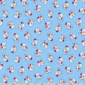 Naptime 3 - Puppies Blue Fabric by Darlene Zimmerman - Cotton Fabric