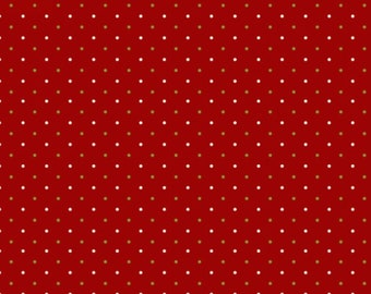 Ring in the Holly Days - Pin Dots in White, Green on Red Fabric by Mary Jane Carey - Cotton Fabric