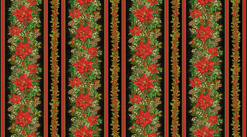 Poinsettia Border Stripe Metallic Fabric by Dona Gelsinger for Timeless ...