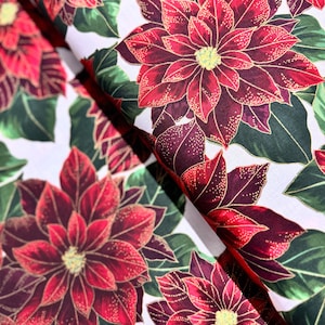 Holiday Wishes - Poinsettia Natural/Gold Metallic - Cotton Fabric