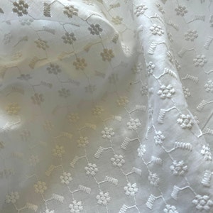 White Hakoba Cotton Embroidered Fabric with Florals image 1