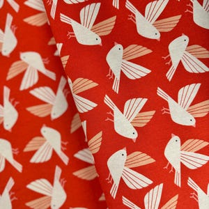 Orange Bird Canvas Fabric - Loes Van Oosten Design (43/44" Wide)