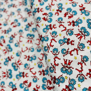A Little Dr. Seuss - Thing 1 Thing 2 on White Fabric by Dr Seuss Enterprises - Cotton Fabric