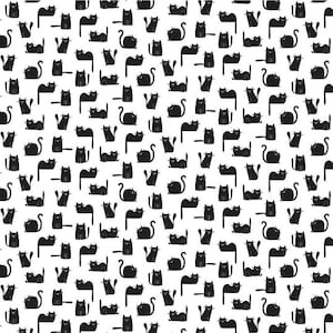 Feline Good! - Tossed Black Cats Fabric - Digital Print - Cotton Fabric