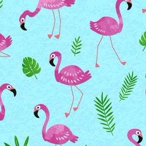 Tropical Breeze - Flamingo Frenzy - Turquoise Fabric by Kanvas Studio - Cotton Fabric
