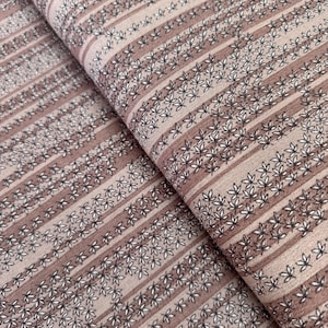 Rayon Fabric - Rayon Crinkle Florals Stripes Brown Fabric by Sunset Studio for Robert Kaufman – Lightweight Drapey Chevron Print - 50&quot; Width