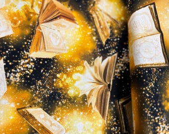 Mystic Library - Magic Spell Books Flying Fabric - Digital Print - Cotton Fabric