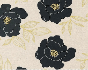 Moda Fabrics - Vergoldet - Bold Blossoms Mochi Leinen Papier Gold Metallic Stoff von Alli K Design - Metallic - Baumwoll Leinen Stoff
