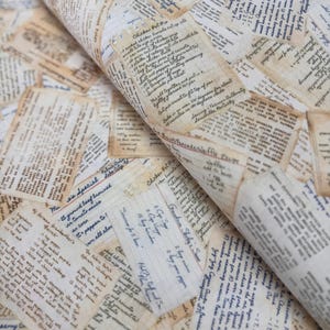 Dash Of Love - Recipe Cards Antique Beige Fabric by Hoffman Fabrics - Digital Print - Cotton Fabric