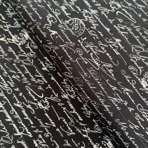 Vintage Rose - Vintage Rose - Handwriting Text Black Fabric - Digital Print - Cotton Fabric