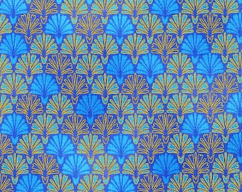 Robert Kaufman - Joli Bijou - Fans Paris Blue Gold - Metallic Cotton Fabric