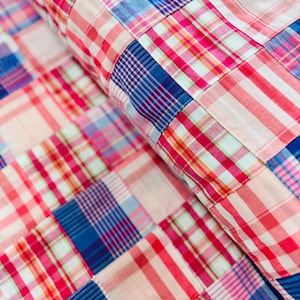 Tela Nantucket Patchwork Mango – Algodón teñido en hilo a cuadros Madras – Patchwork precosido – Tela para acolchado y confección