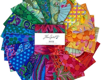 Free Spirit - Kaffe Fassett Collective - Quadrati/Pacchetto di ciondoli Classics Plus Rainbow 5" di Philip Jacobs - 42 quadrati di tessuto pretagliati 5" x 5"