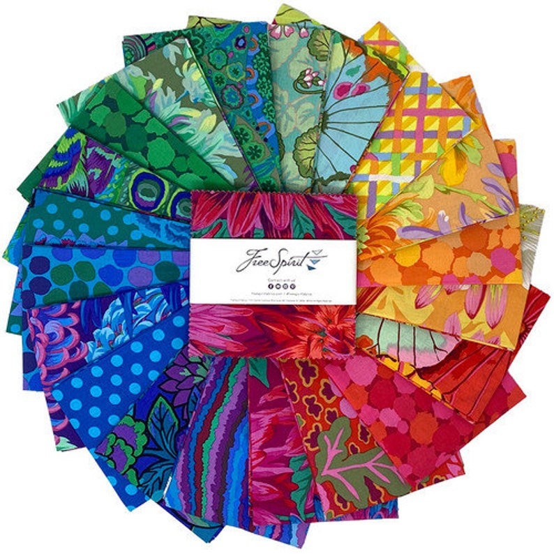 Free Spirit Kaffe Fassett Collective Classics Plus Rainbow 5 Squares/Charm Pack by Philip Jacobs 42, 5 x 5 Precut Fabric Squares image 1