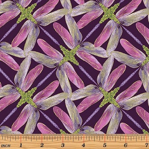 Dance of the Dragonfly - Pinwheel Geo Plum Metallic Fabric by Kanvas Studio - Metallic - Cotton Fabric