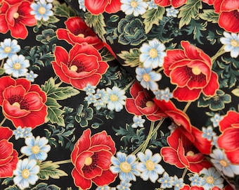 Tela metálica Poppy Hill Poppy Florals Forest de Robert Kaufman