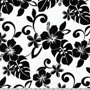Sevenberry Island Paradise - Stylish Aloha - Tropical Florals Black/White - Cotton Fabric