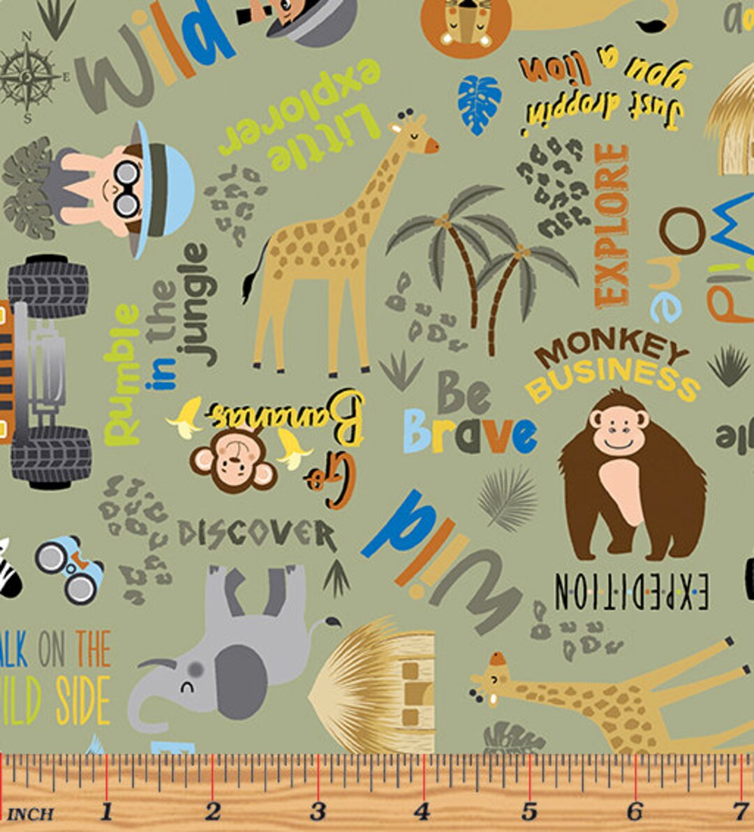 Safari Adventure Cotton Fabric: Olive Green Animal Print - Etsy