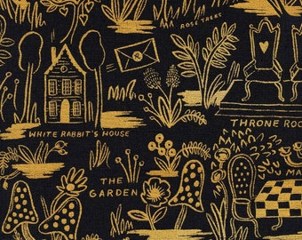 Wonderland Magic Forest Canvas Fabric: Charcoal Metallic by Rifle Paper Co.