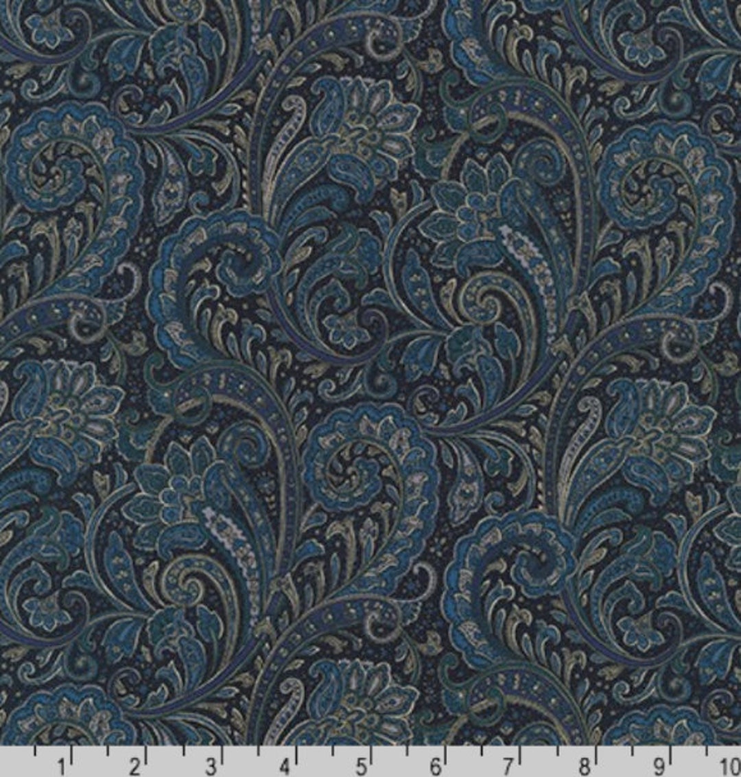 Robert Kaufman Cotton Paisley Prints Navy Fabric by Sevenberry Cotton