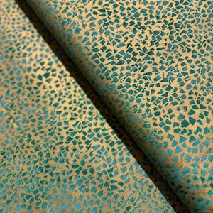 Gustav Klimt - Brushstrokes with Emerald Gold - Metallic Cotton Fabric